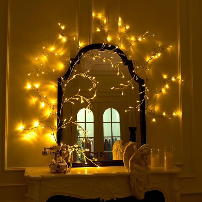 Enchanted Willow Vine Lights with Remote, 18 Branches 144 LEDs Lighted Willow Vine for Wall Decor, Indoor Christmas Swags Decorations for Bedroom, Living Room & Home Decor