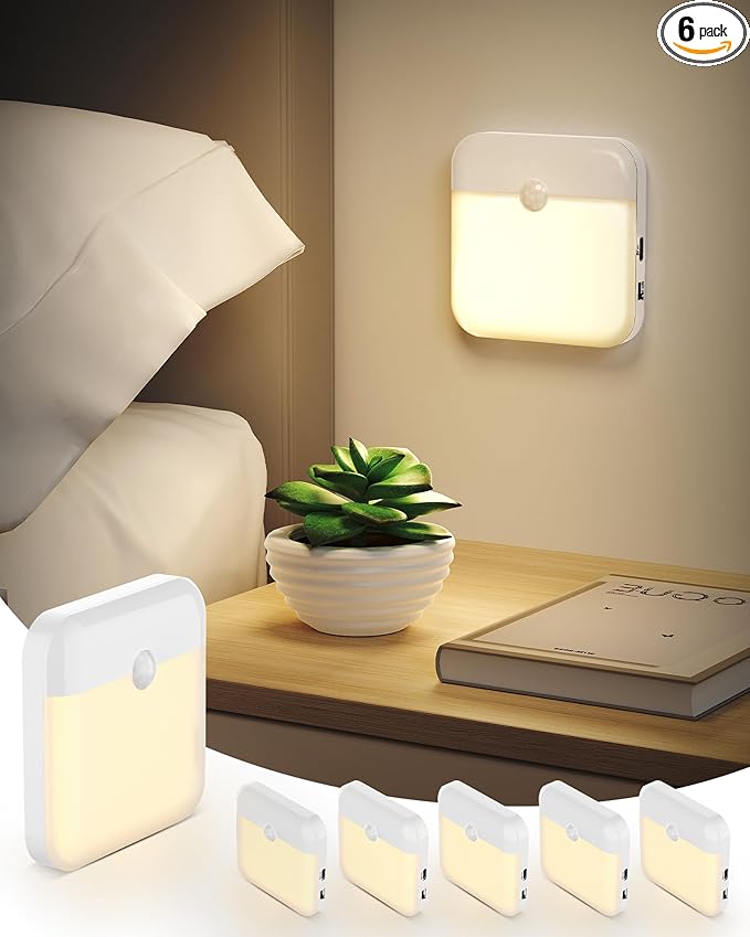 Night Light for Kids,LED Rechargeable,Cabinet Lights Closet Lights,Indoor Motion Sensor Night Lights,Magnetic Hallway Light for Baby Bedroom Kitchen Stairs 6 Pack (Warm Light)