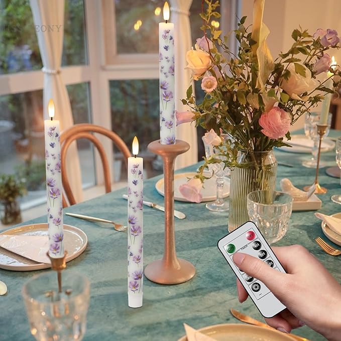 Flameless Taper Candles with Remote, Real Wax LED Taper Candles Battery Operated with 3D Flickering Wick, 4 Pack White Flameless Candlesticks for Halloween Christmas Wedding Holiday Decor
