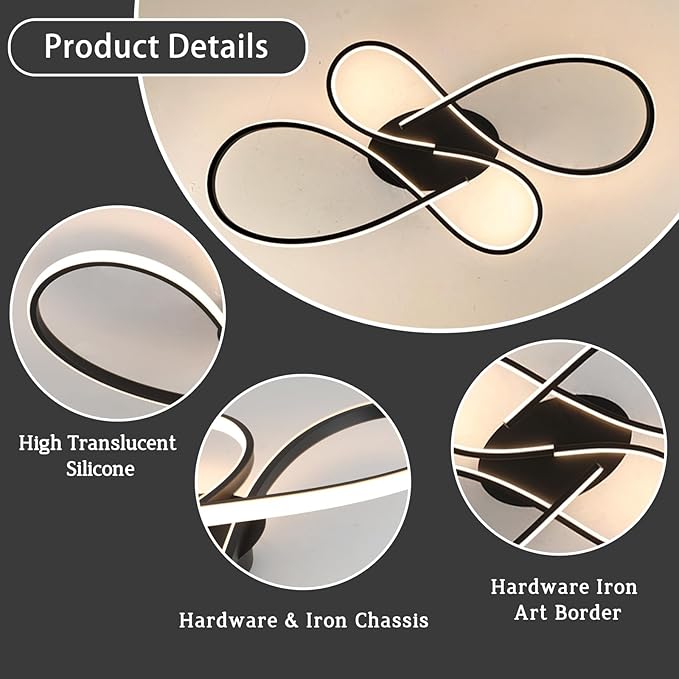 Modern LED Ceiling Light, Dimmable LED Chandelier Flush Mount Ceiling Lights,Flush Mount Ceiling Chandelierlight,fixtures for Dining Room Ceiling Living Room Bedroom (80 cm)