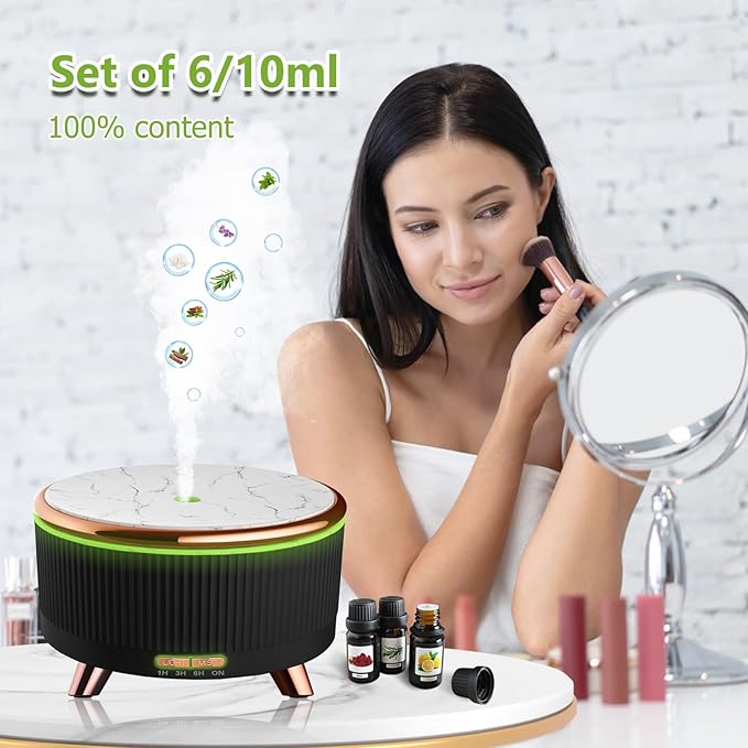 Essential Oil Diffuser for Home with 6 Essential Oils Set,500ml Diffuser with R/C 7 Colors Light & 3 Mist Mode Automatic Shut-Off,Aromatherapy Diffusers for Home,Office,Yoga,Spa,Gift