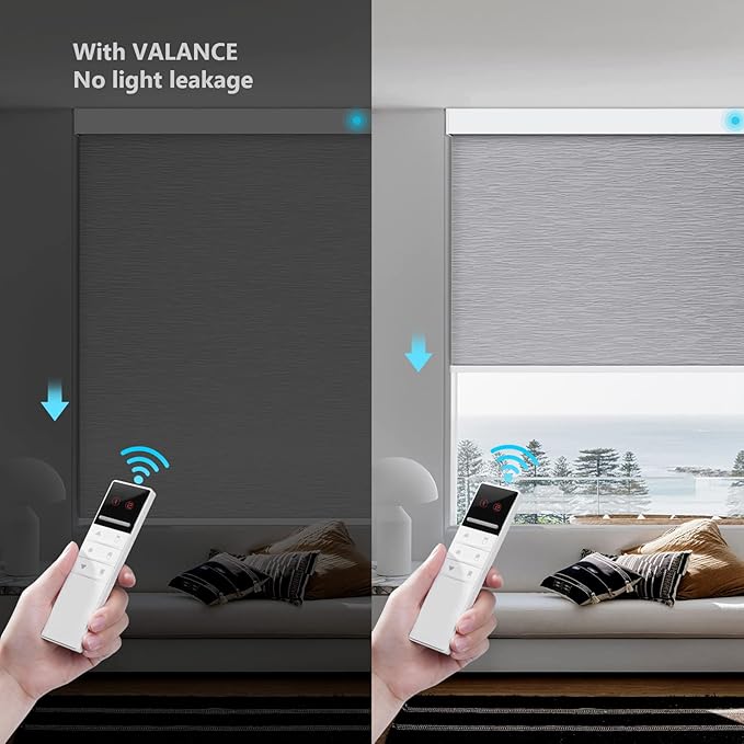 ACMEART Motorized Blackout Blinds Shades for Windows,Rechargeable Electric Roller Shades with Remote,Smart Blinds Work with Solar Panels for Home and Office,Custom Size (Jacquard Grey)