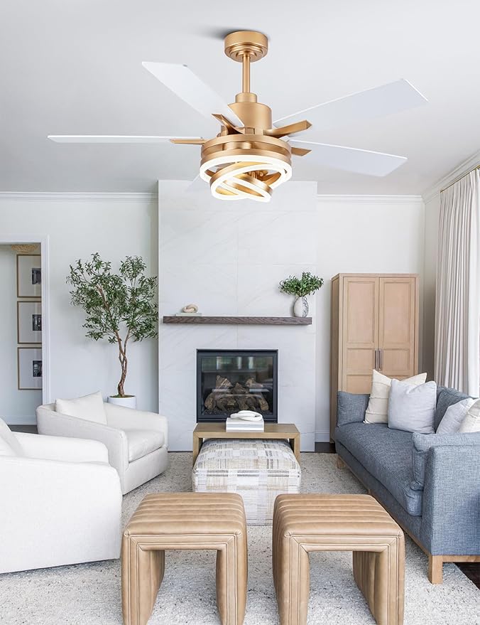 52" White Ceilling Fans with Lights Modern Chandelier Fan DC Motor Dimmable Led Fandelier Ceiling Fan with Light for Bedroom, Living Room