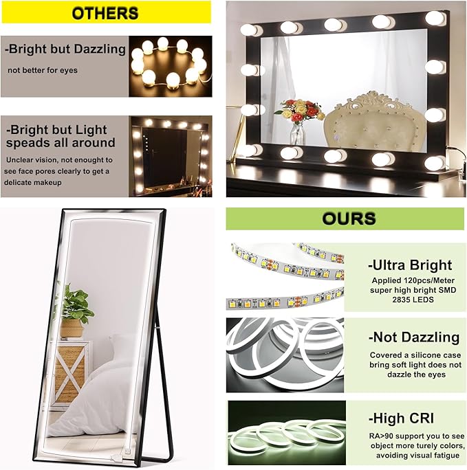 LED Vanity Lights for Mirror, Dimmable Hollywood Style Makeup LED White Light, 16.4FT DIY Flexible Strip Lights for Bathroom Mirror, IP65 Waterproof, 6000K (Mirror NOT Included)