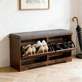Shoe Storage Bench with 2 Flip Drawers, Entryway Bench with Removable Cushion, Hallway & Mudroom Organizer with Seat, Front Door Shoe Rack Cabinet, Brown