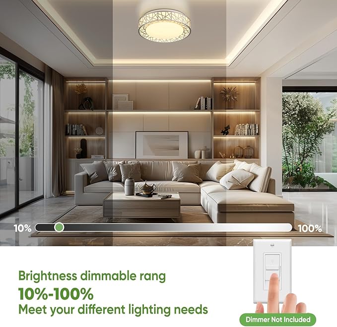 16 Inch Flush Mount Ceiling Light, Modern Brushed Nickel LED Ceiling Light Fixture, 28W 2800LM 2700-6500K Adjustable, Dimmable Ceiling Lights for Bedroom, Kitchen, Hallway, Bathroom, ETL