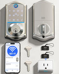 Veise VE017G Wi-Fi Keyless Entry Door Lock, App Remote & Voice Control, Fingerprint Smart Locks for Front Door, Touchscreen Electronic Keypad Deadbolt, Auto Lock, Emergency Power Port, Satin Nickel