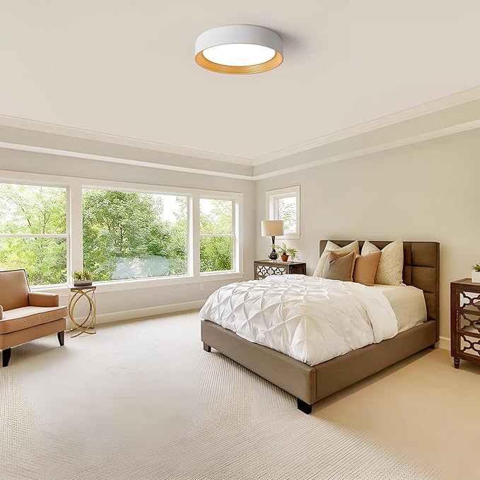 Dimmable Modern LED Flush Mount Ceiling Light,15.7 Inch 5CCT 36W/3000K-6000K,Minimalist Round White and Gold Close to Ceiling Lighting Fixtures for Bedrooms,Dining Rooms,Living Room,Kitchens