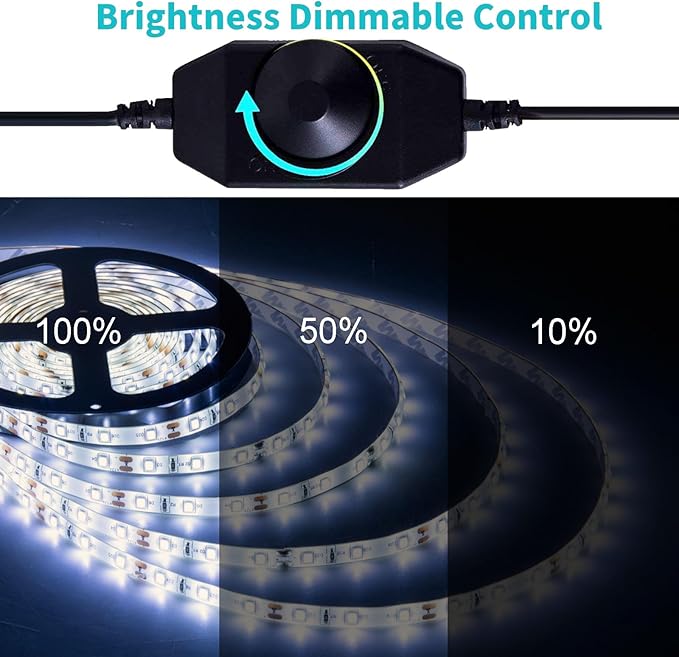 50ft White Led Strip Lights, 12V Outdoor Strip Lights Waterproof Flexible Led Light Strip Indoor Plug in Cuttable SMD2835 Dimmable Led Strip Light for Bedroom Cabinet Kitchen TV Hallway