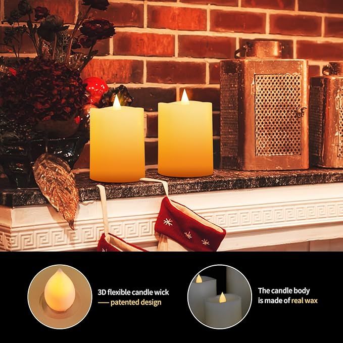 3x4 Flickering Flameless Candles Set of 2, 2AA Battery Life 600 Hours Battery Candles Flickering with Timer,4 inch Flameless Candles with Remote for Indoor/Outdoor, White