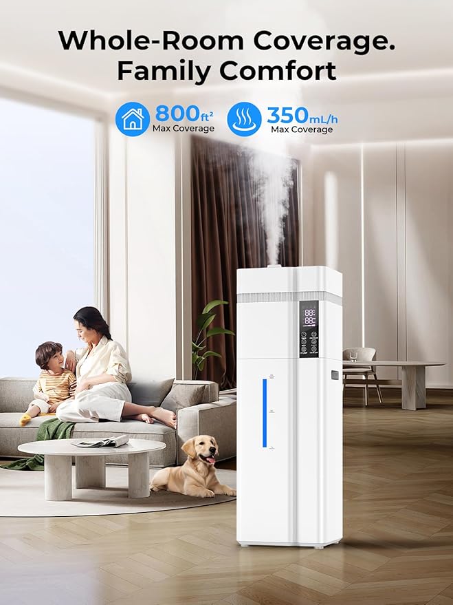 13L/3.43Gal Humidifier Large Room, 800ft² Coverage, 100H Runtime, Auto Humidity Control, Top Fill, Humidifiers for Bedroom, 35dB Quiet, Sleep Mode, Aroma Diffuser, 24H Timer, Auto Shut-off Protection