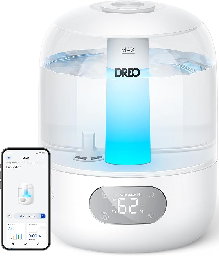 DREO Humidifiers for Bedroom, Cool Mist Ultrasonic Humidifier with 26dB Quiet & RGB Lighting, Top Fill 3L Tank, Easy Clean, 30 Hr Runtime for Home, Baby, Plant, Nursery, Work with Google/Alexa