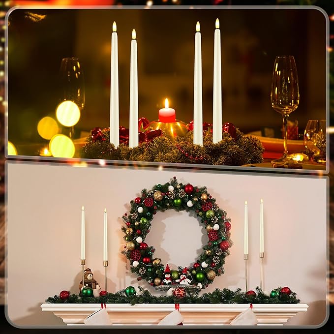 Reginary 48 Pcs Flameless Taper Candles with 4 Remote, Battery Operated Flickering Flameless Taper Candles 3D Wick Fire LED Faux Wax Lights for Wedding Christmas Holiday(Ivory,11 Inches)