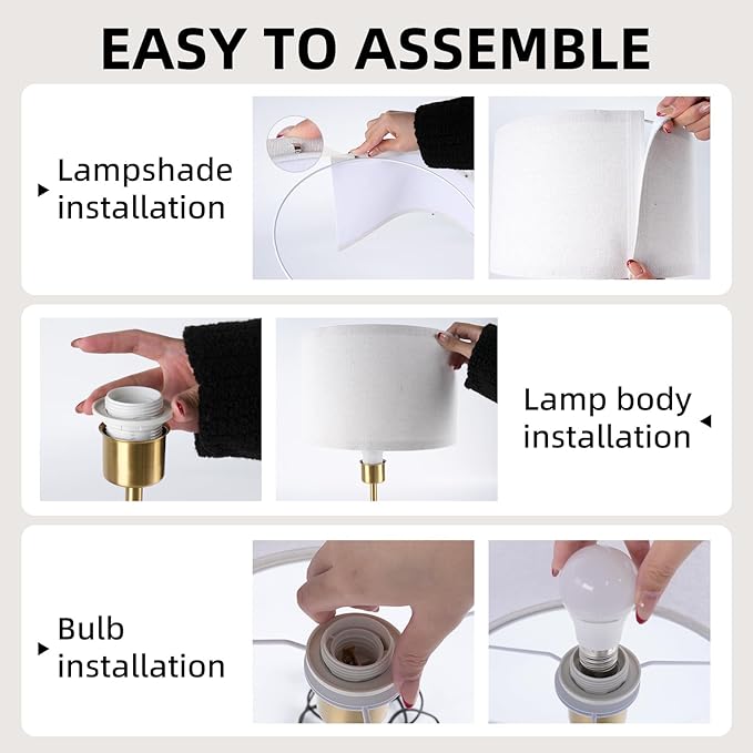 Table Lamp for Bedroom with Dual USB Ports, 19.3" Wood & Metal Table Lamp for Living Room, Bedside Table Lamp with Linen Shade, Home Decor (Bulb Not Included)