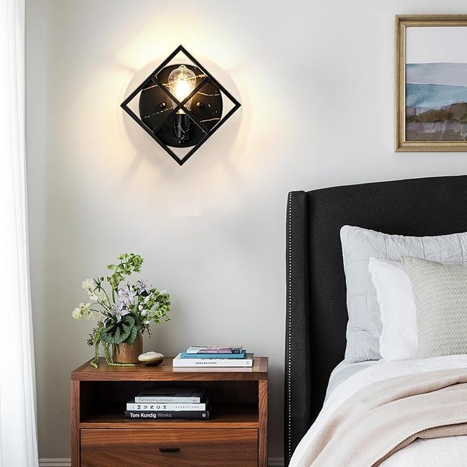 Black Wall Sconces,11.3 in Rustic Wall Sconces Mount Lamp Indoor for Living Room Bedroom Bathroom Stairway(E26 Base, Bulbs Not Include 1Pack) Black Marble Texture