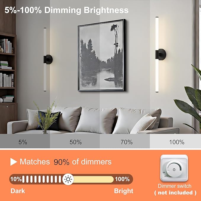 Dimmable LED Bathroom Vanity Lights 360° Full Lighting Bathroom Light Fixtures Over Mirror Vanity Light Bar Modern Wall Sconce 4000K Light for Bedroom Living Room Hardwired Black, 31 inch