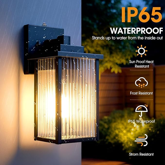 13 Inch Matte Black Outdoor Wall Light, Dusk to Dawn Waterproof Exterior Light Fixture for Porch, Front Door or Garage