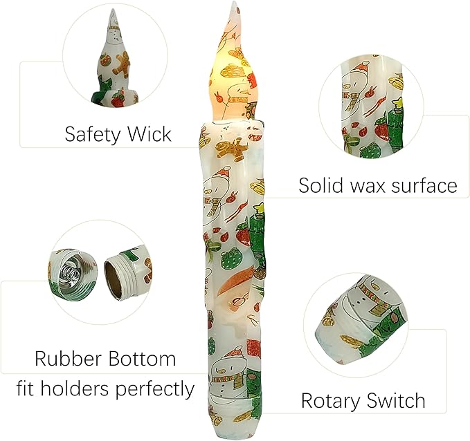 Christmas Candlesticks Flameless Taper Candle,Gedengni 4pcs Red LED Tapered Candles Remote Dipped Candle 6inch Green Battery Chandelier for Enchanting Weddings and Harry Potter Inspired Vigils(CHMAS)