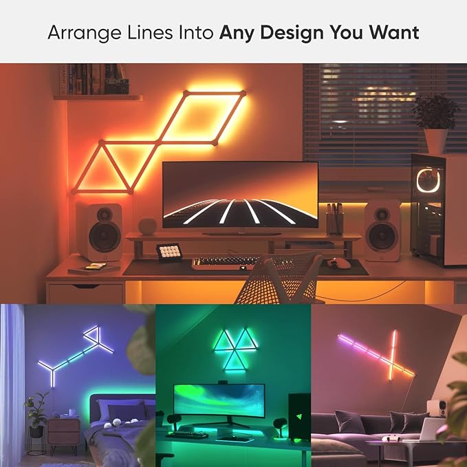 Nanoleaf Lines WiFi Smart RGBW 16M Color LED Dimmable Gaming and Home Decor Wall Lights Smarter Kit (60 Degree Smarter Kit (9 Lines))