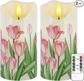 Flameless Candles Set of 2, 6"x3" Flickering Tulip LED Candles with Remote & Timer, Dimmable Real Wax Electric Pillar Candles Battery Operated, Birthday Gift Mother's Day Gift for Mom Women (Tulip)