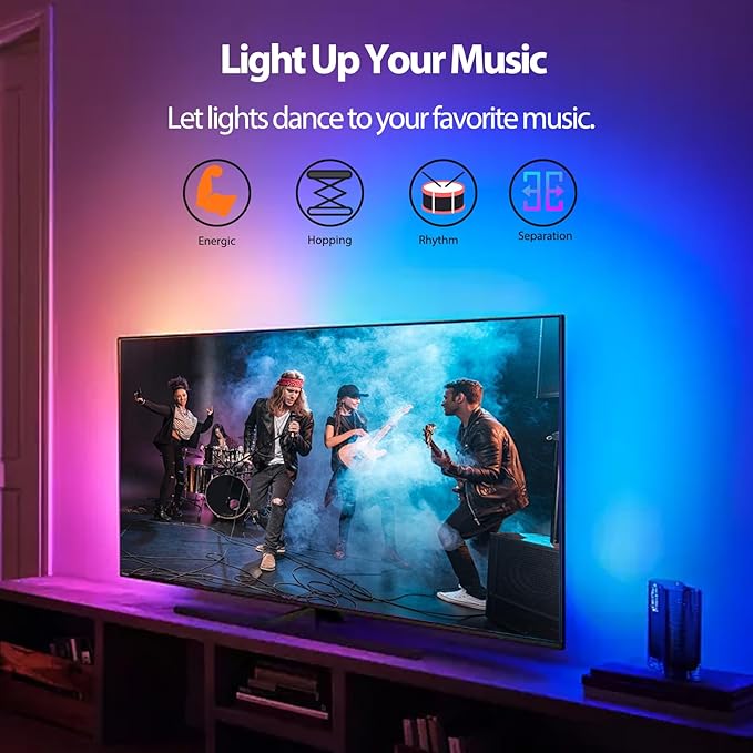 LED TV Backlight, 16.4ft RGBIC TV Backlight for 55-70 inch TV, Smart LED Light for TV with Bluetooth APP and Remote Control, Color Changing Colorful LED Light, Music Sync Function, 99+ Scene Modes