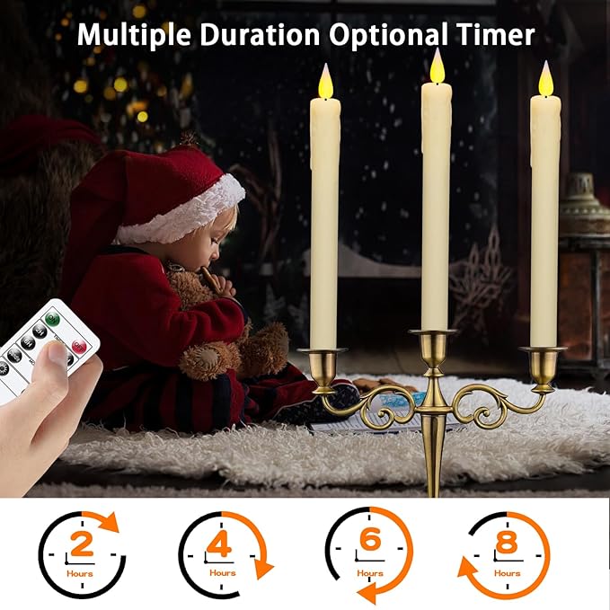 KSWING Upgraded Real Wax LED Flameless Taper Candles with Remote, 6 PCS Ivory Dripping Candlesticks Battery Operated 3D Flickering - 9.6" Long Realistic Fake Candle Sticks for Home/Wedding/Xmas Decor