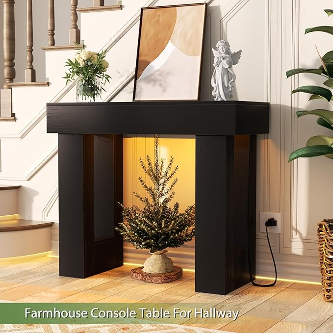 Unikito 39" Entryway Table with Socket and Sensor Light, Narrow Console Table with Storage Behind Couch, Farmhouse Entryway Table for Hallway, Behind the Couch, Living Room, Foyer