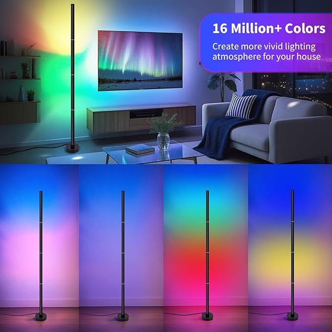 Corner Floor Lamp, Smart RGB LED Corner Lamp with App and Remote Control, 16 Million Colors & 68+ Scene, Music Sync, Timer Setting, Ideal Standing Lamp for Living Rooms,Bedrooms,Gaming Rooms