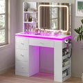 Vanity Desk with Mirror and Lights,Transparent Top Vanitys with 2 RGB Drawers, A Variety of Lighting Modes Brightness Adjustable,Power Outlet, Side-Mounted Large-Capacity Storage, White