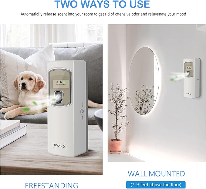 SVAVO Automatic Air Freshener Dispenser - Wall Mounted/Free Standing Auto Aerosol Spray Dispenser Programmable Fragrance Dispenser for Indoor-Bedroom, Hotel, Office, Commercial Place, Grey