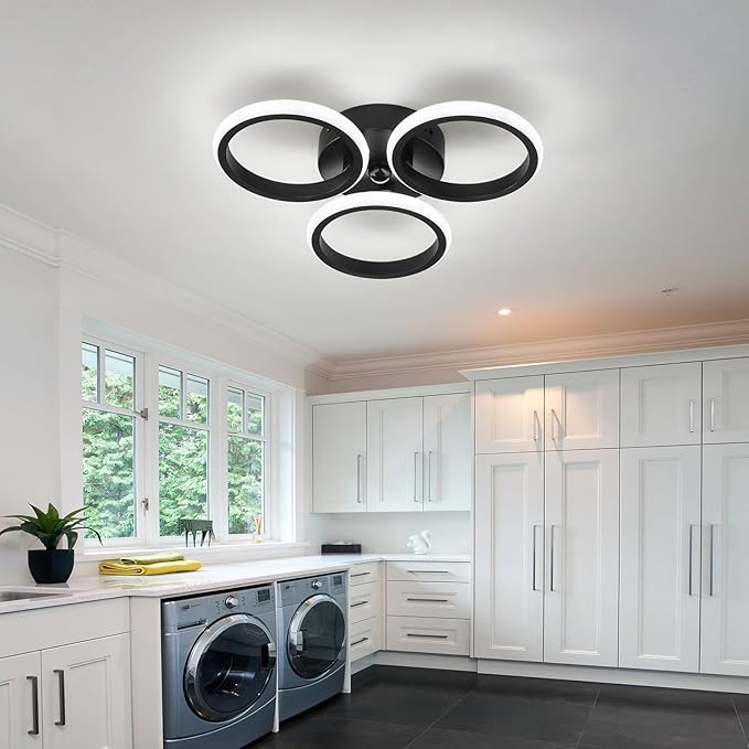 ZGLAOJT Led Motion Sensor Light Indoor 24w Semi Flush Mount Ceiling Light Fixture Black 6000k Modern White Light for Hallway Porch Stair Closet Laundry.