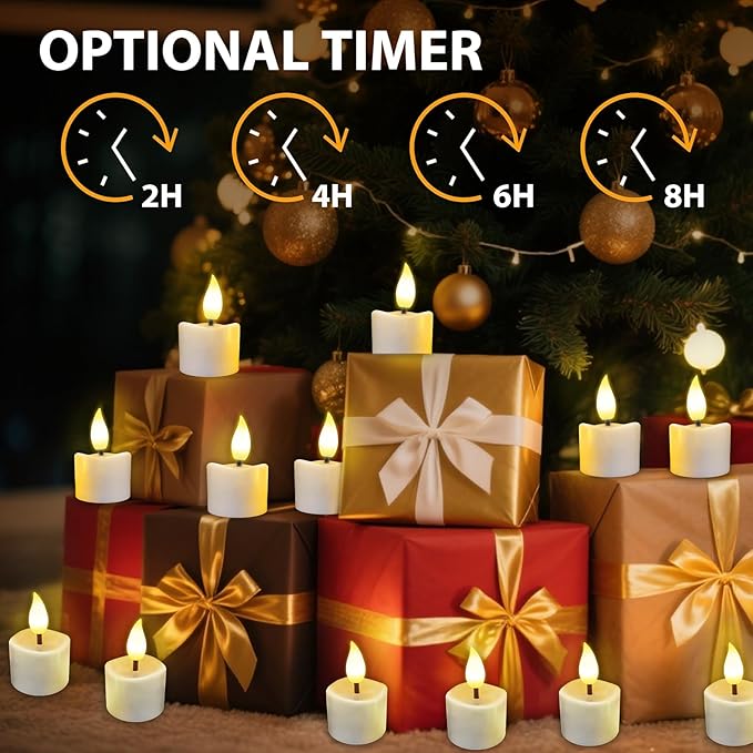 Rechargeable Flickering Flameless Tea Lights, 16 Pcs Fake Electric Remote Control Candles with Timer, Safe & Realistic Flame Effect LED Candles for Party, Wedding, Aniversary, Easter Decor