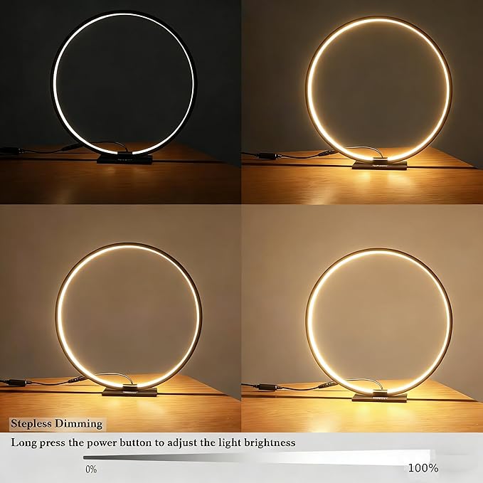 Modern Circle Table Lamp LED Warm Light Nightstand Lamp Black Bedroom Lamp with Dimmable Touch Control for Reading Bedroom and Office, 12W 3000K