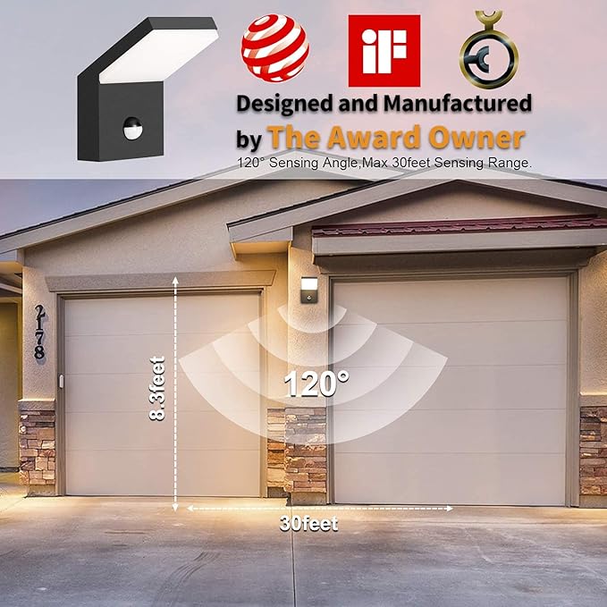 Wall Light Outdoor LED Wall Mount Lamp Wall Sconce Lighting with Motion Sensor Lantern Fixture Grey Aluminum Lights for Porch Front Door Garden Yard Patio IP54 Waterproof 18W 1800Lm 3000K