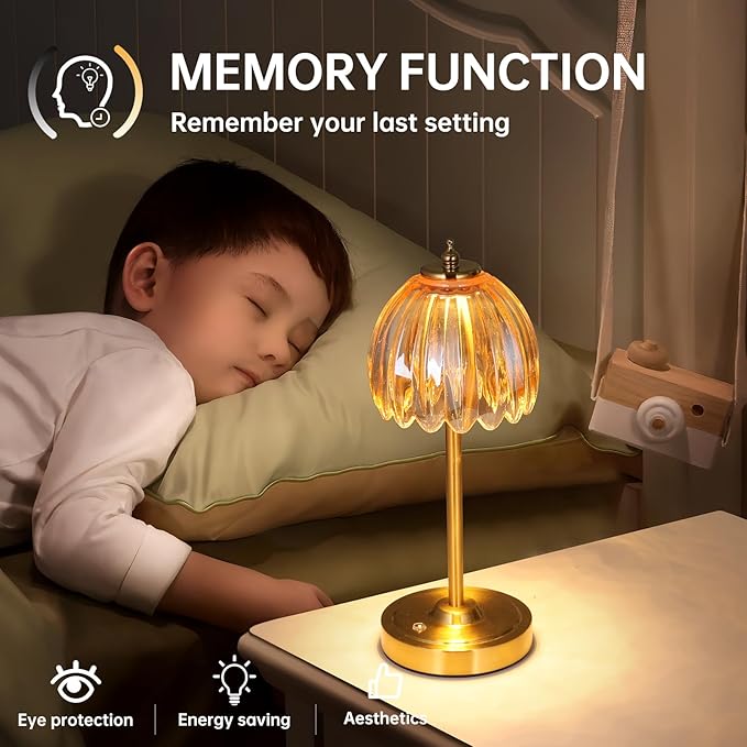 Tulip Table Lamp with 5000mAh Battery & Touch Control, Cordless Table Lamp with 3 Colors, Dimmable Rechargeable Table Lamps for Bedroom, Nightstands, Living Room, Entryways (Amber Tulip)
