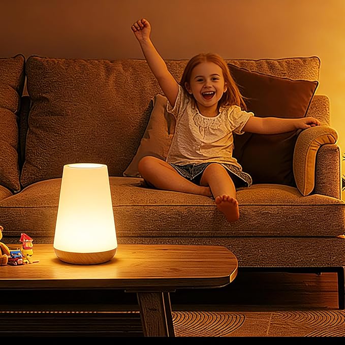 LED Night Light Touch Lamp Bedside Table Lamp for Kids Bedroom Rechargeable Dimmable with Remote Control Warm White Light RGB Color Changing