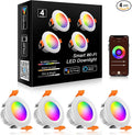 YGS-Tech Smart 2 Inch LED Recessed Lighting RGB WiFi Downlight, 5W Compatible with Alexa and Google Home, Dimmable RGB & CCT 2700-6500K Color Changing, 120V Ceiling Light with LED Driver (4 Pack)