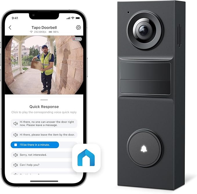 Tapo 2K Wired Smart Video Doorbell - 160° Ultra-Wide View, Person Detection, 2-Way Talk, Ring Call, Night Vision, Subscription-Free Local Storage or Optional Cloud, Compatible with Alexa, D205