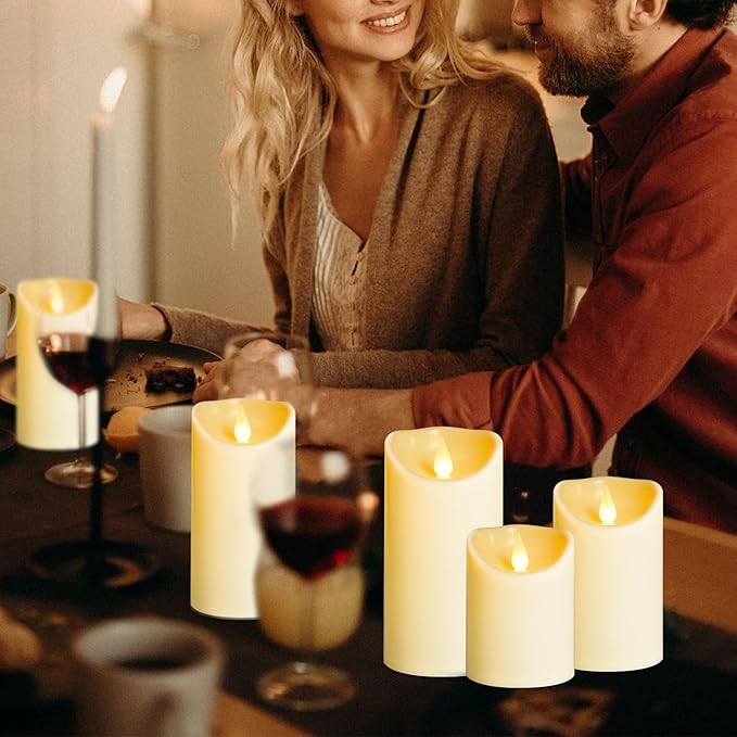LEOSAN led Flameless Candles Outdoor Indoor Battery Operated Flickering Candles with Remote Timers, Won't Melt, Ivory Plastic D3 xH4 5" 6" for Halloween, Party, Valentine's Day, Wedding (18 pcs)