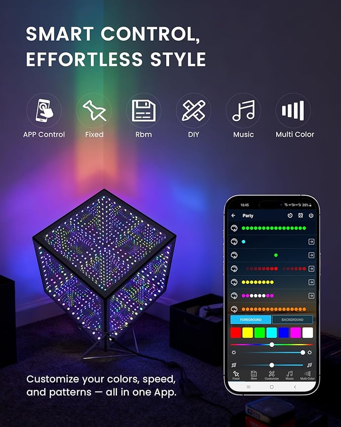 Infinity Hyper Cube LED Table Light, Color-Changing Music-Sync APP-Controlled Ambient Light for Gaming, Party, Home (8Inches)