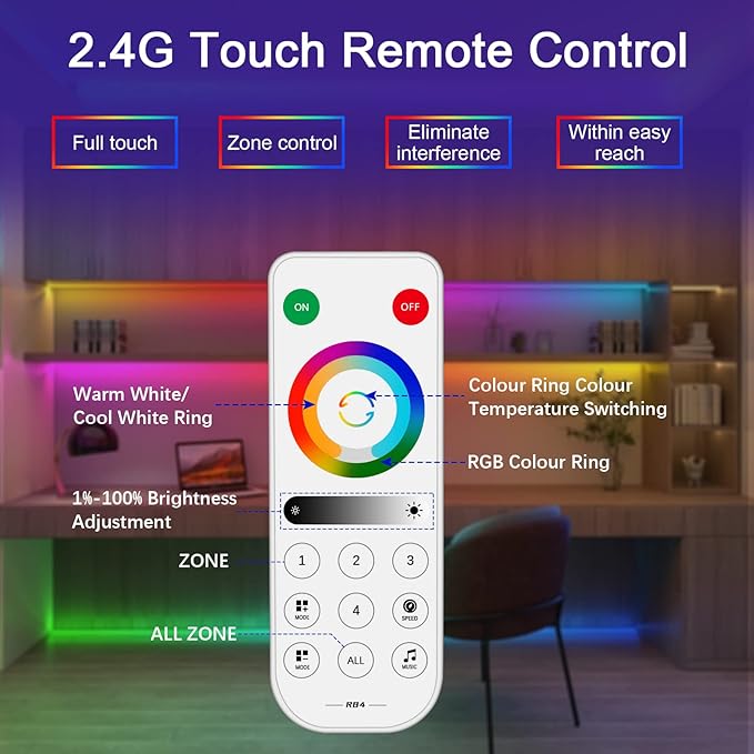 RGBZONE Bluetooth LED Controller, SP630E 4 Zones 2.4GHz RF Remote & APP Control, DC5V-24V LED Controller Support FCOB COB SMD PWM or SPI RGB RGBW WS2811 WS2812B WS2814 SK6812 IC etc Light Strips