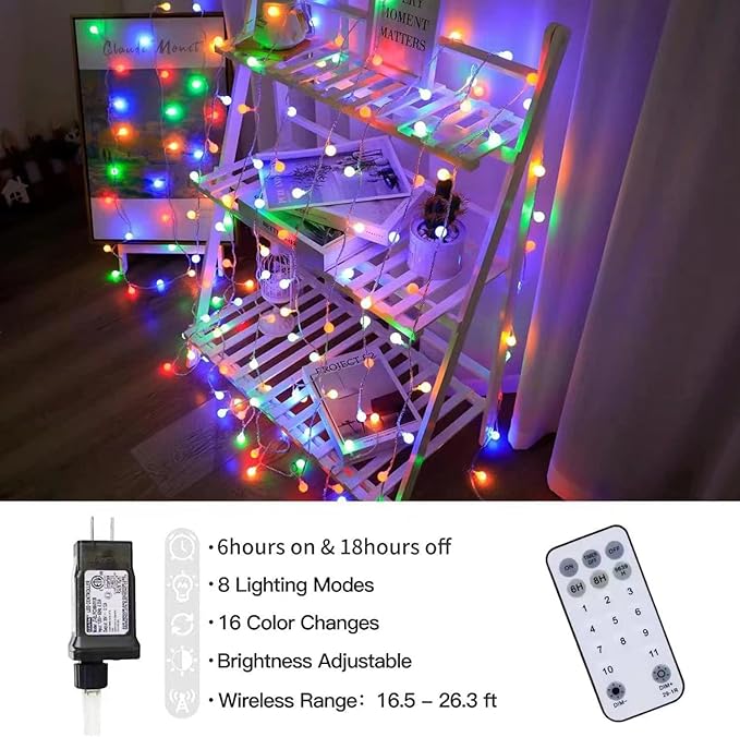 116ft Color Changing String Lights, 200 LED Multicolor & Warm White Globe Lights with Remote, 11 Modes, IP44 Waterproof, Plug in Fairy Lights for Indoor Outdoor Christmas Party Garden Decor
