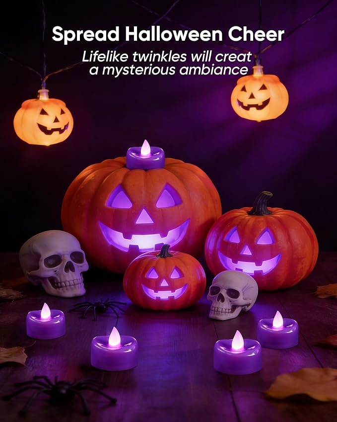 BEICHI Flameless Candles, Tea Lights Battery Operated, No Flickering Votive Candles LED Tea Lights for Halloween Christmas Wedding Home Decor (24 Pack, Purple)