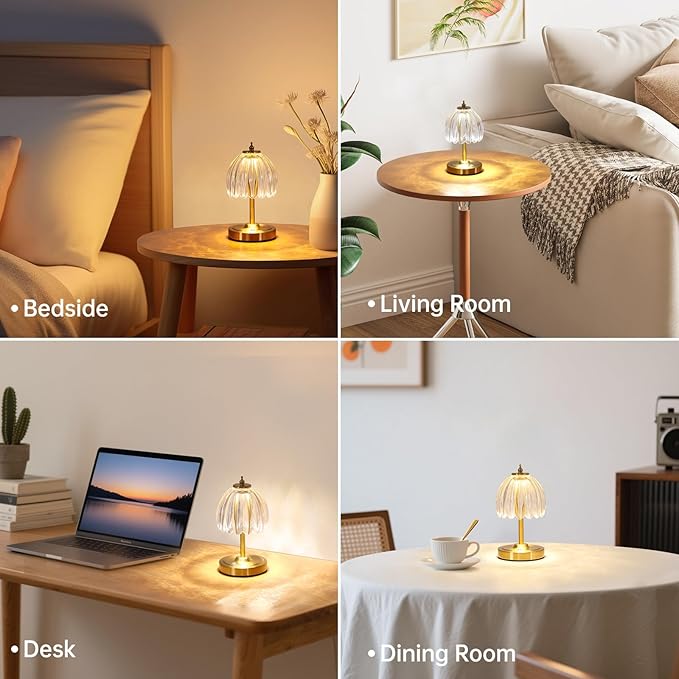 Tulip Small Table Lamp, 5200mAh Cordless Touch Control Mini Table Lamp with 3 Color Temps & Stepless Dimming, Perfect for Small Spaces like Dressers, Bedsides, Bookshelves (Transparent Tulip)
