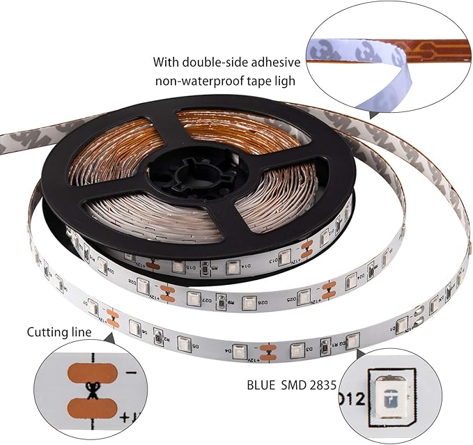 20ft 12V 360 LED Red Strip Light, Flexible Cuttable Non-Waterproof for Indoor Party Decoration, with Power Supply & Dimmer.