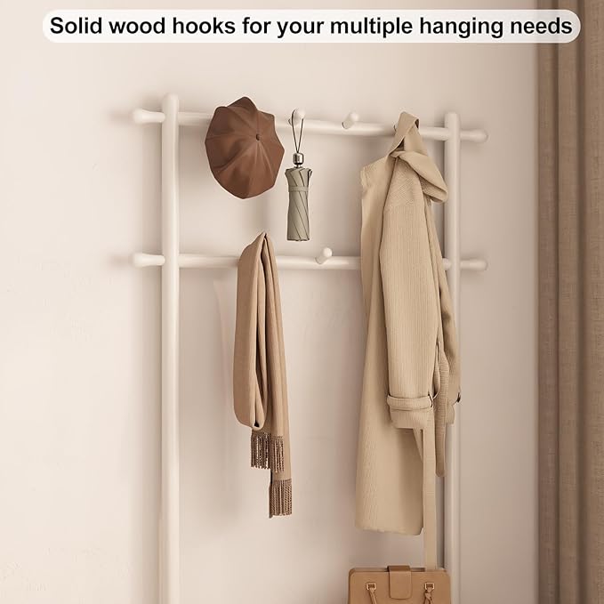 AQIMUELE Coat Rack with Shoe Storage, Wooden Hall Tree with Bench, 11 Hooks and 2-Tier Storage Shelves, 3-in-1, Entryway Bench with Coat Rack (31.5"-White)
