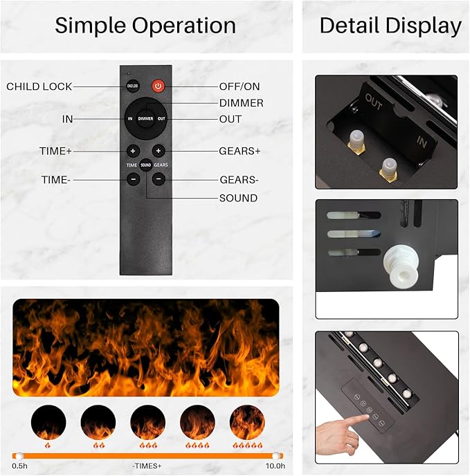 3D Water Vapor Fireplace Smart Electric Flame Decoration Steam Fireplace Humidifier W/Tap Water for Office, Home, Hotel,Restaurant(Single,47.2")