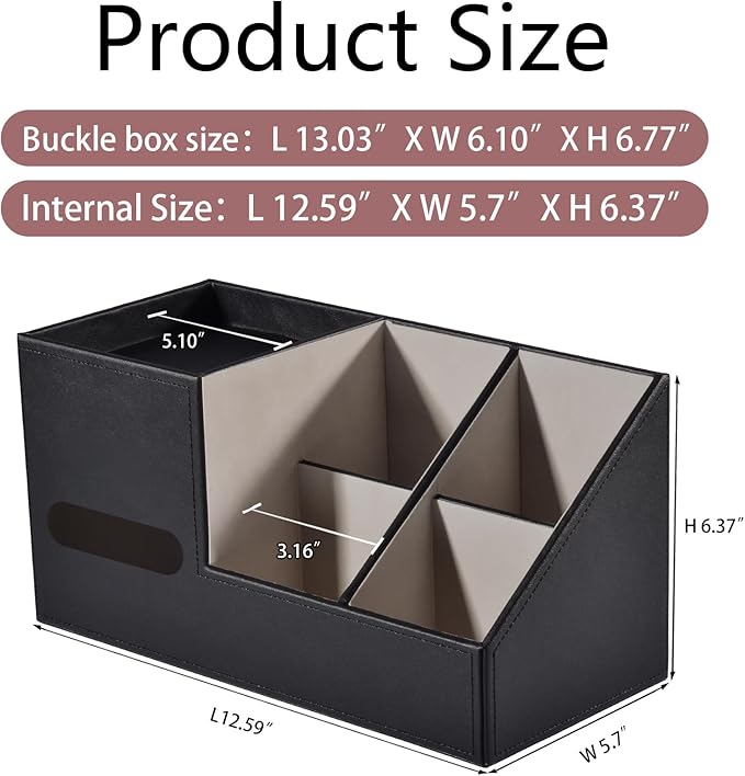 Plus Size Tissue Box Cover-Square Tissue Cover with Side Storage and Tray,Modern Makeup Organizer,PU Leather Tissue Holder Decorative Cube Organizer for Living Room Vanity NightStand Office,Black