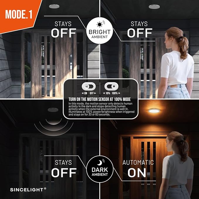 SINCELIGHT Ultimate LED Motion Sensor Ceiling Light (All in ONE), 3000K/4000K/6000K Warm to Cool Turnable, Multi-Mode, Dusk to Dawn & Movement Activated for Hallway/Porch/Closet, Pack of 1