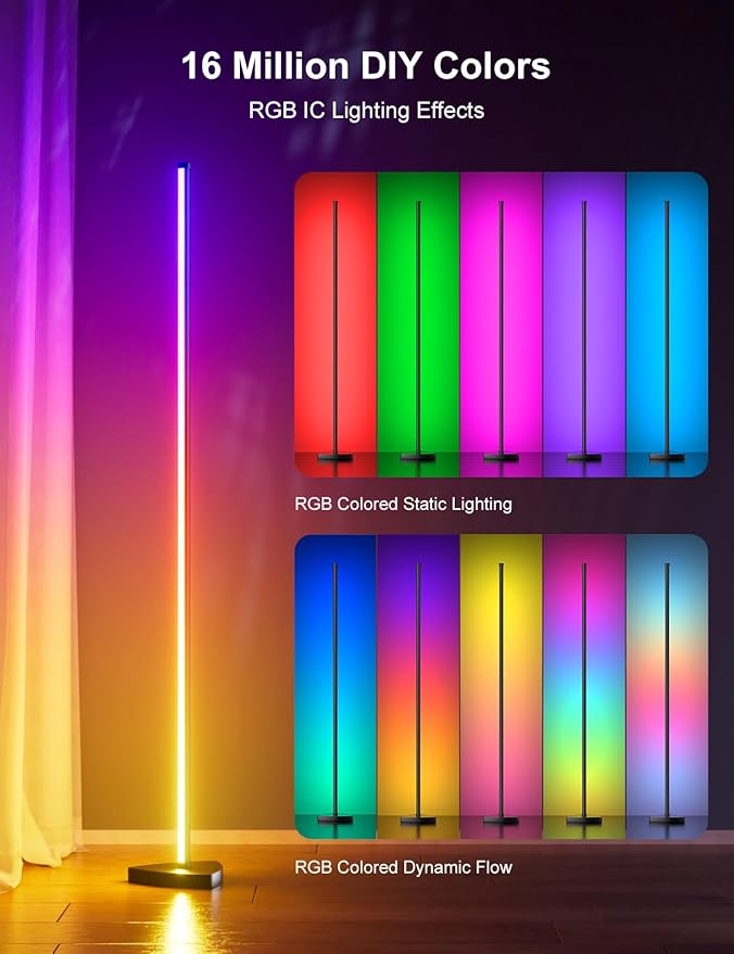 Corner Floor Lamp 70" 2 Pack, RGB IC LED Corner Lamp with APP and Remote Control, 16 Million Colors, Music Sync &Timing Function, Color Changing Ambient Light for Living Room, Bedroom, Gaming